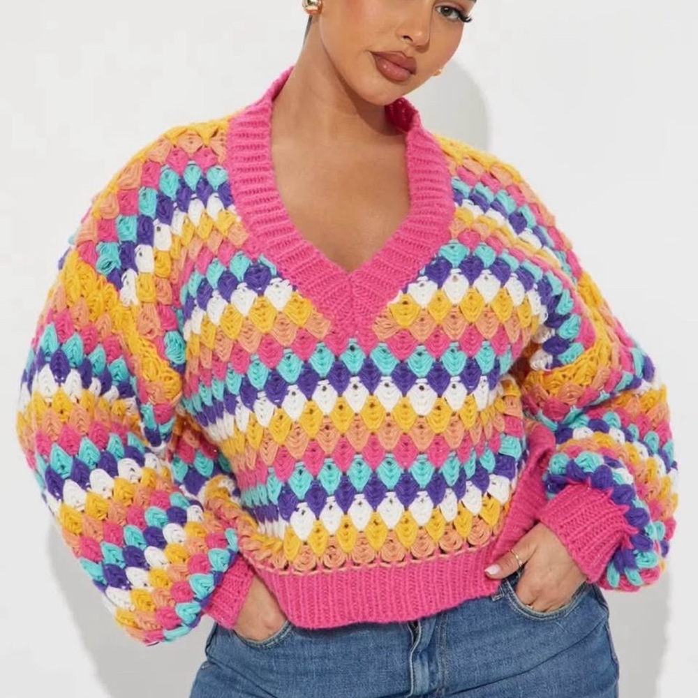 NWT Fashion Nova Multicolor Knit Sweater- size small
